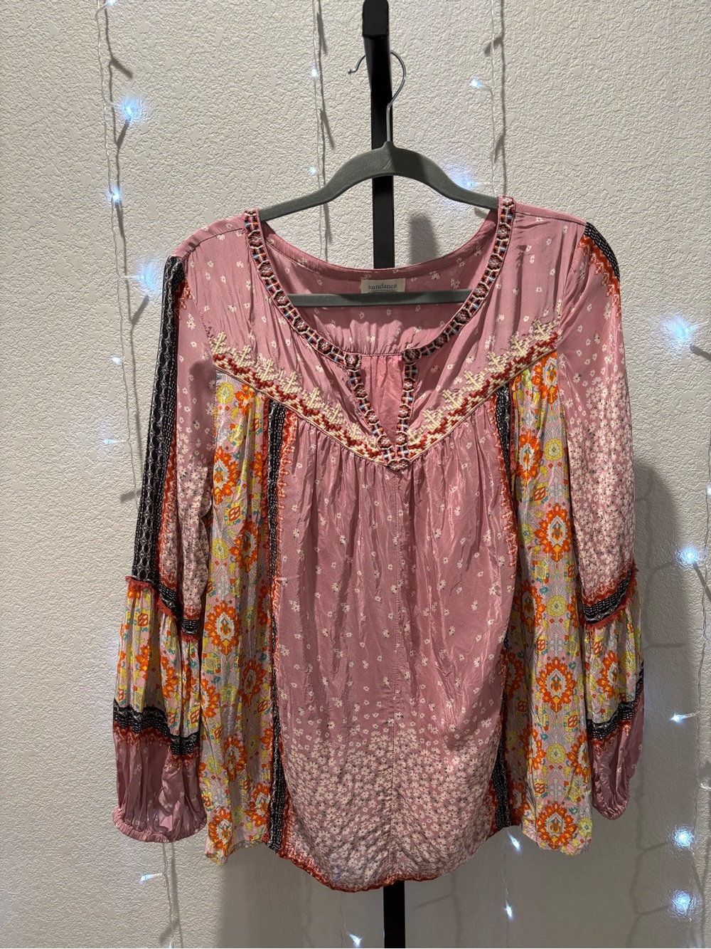 Sundance Mauve Floral-Print Boho Tunic with Multicolor Sleeves - Picture 3 of 10
